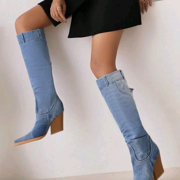 Vivianly Blue Denim Heeled Boots - Picture 2 of 4